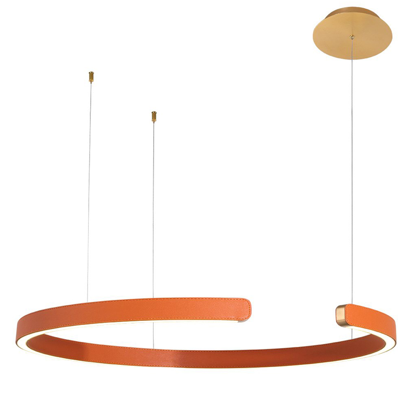 Подвесной светильник Half Ring orange leather Оранжевый Золотой в Ижевске | Loft Concept 