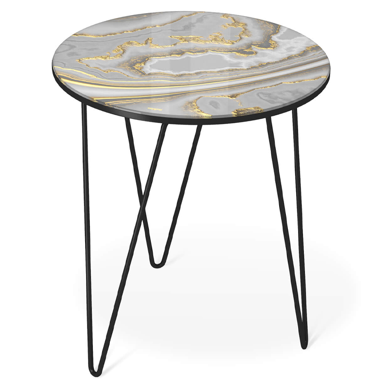 Стол журнальный c круглой столешницей из стекла серого цвета Gray and Gold Marble Черный Золотой Серый Стол журнальный c круглой столешницей из стекла серого цвета Gray and Gold Marble Черный Золотой Серый в Ижевске | Loft Concept