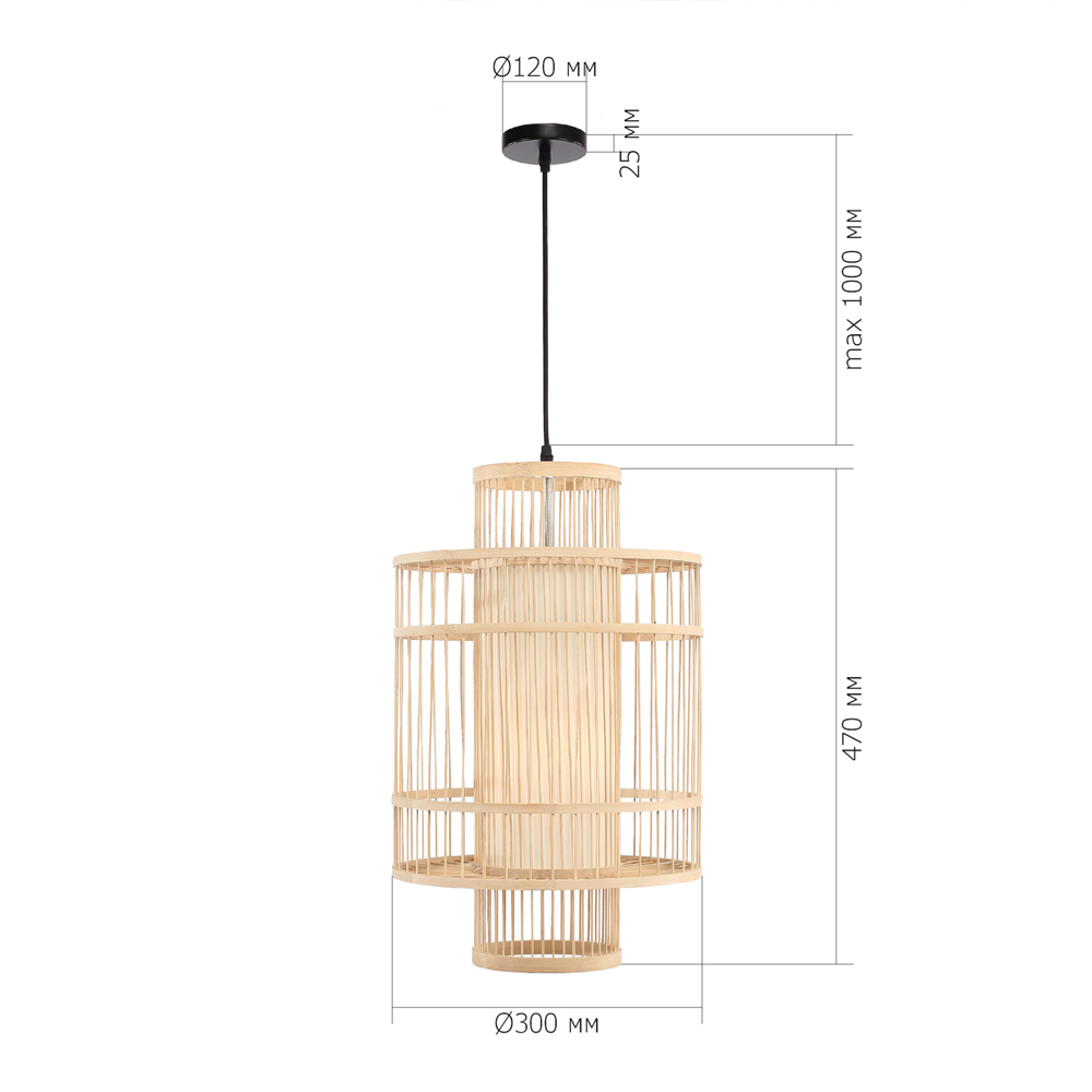Подвесной светильник из деревянных прутьев с плафоном из натуральной ткани Light Inside the Cell в Ижевске