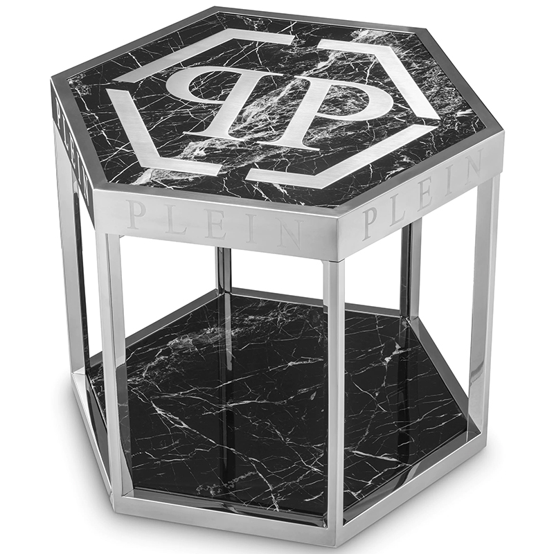 Приставной стол Philipp Plein Side Table Billionaire Chrome Хром Черный Мрамор Nero в Ижевске | Loft Concept 