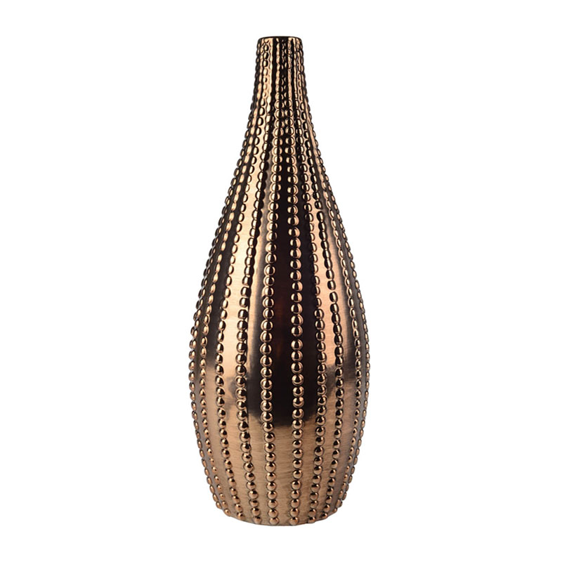 Ваза Ribbed Vase Narrow Throat bronze-gold 38  в Ижевске | Loft Concept 