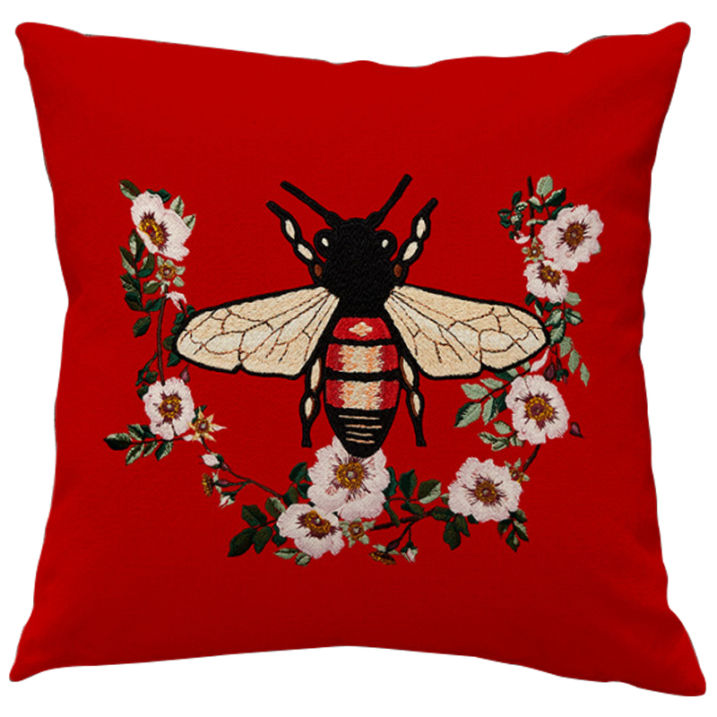 Декоративная подушка Стиль Gucci Bee Red Красный Бежевый Черный в Ижевске | Loft Concept 