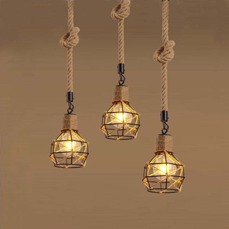 Подвесной светильник LOFT ROPE CHANDELIER CAGE Mono Черный Коричневый в Ижевске | Loft Concept 