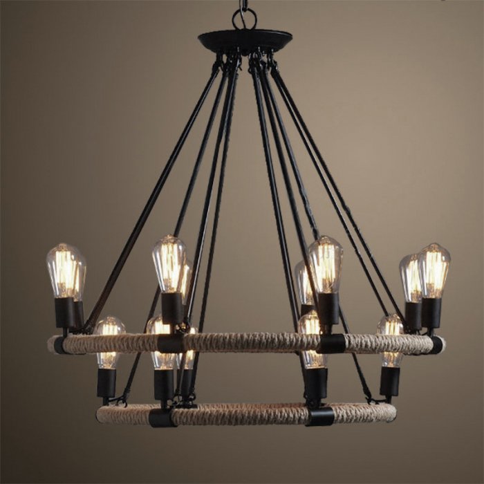 Люстра Round Tube Double Loft Rope Light Черный в Ижевске | Loft Concept 