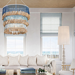 Люстра трехъярусная с декором из круглых деревянных бусин с кисточками Blue Wooden Beads Chandelier варинант исполнения - 3 | Loft Concept в Ижевске