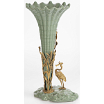 Ваза зеленая фарфоровая с волнистым краем с бронзовой фигуркой журавля Eden Garden  варинант исполнения - 4 | Loft Concept в Ижевске