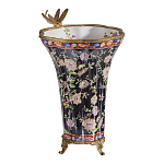 Ваза из фарфора черная с цветочной росписью и бронзовой стрекозой Spring Garden варинант исполнения - 2 | Loft Concept в Ижевске