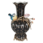 Ваза черная фарфоровая с  узором и бронзовым декором в виде веток с фарфоровой птичкой и цветами Eden Garden варинант исполнения - 1 | Loft Concept в Ижевске