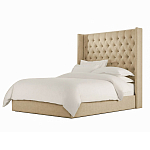 Кровать двуспальная бежевая с основанием из массива дерева с мягким изголовьем Flax Beds варинант исполнения - 1 | Loft Concept в Ижевске