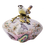 Шкатулка фиолетового цвета с рисунком бабочек и крышкой с фигуркой птицы на ветке Eden Garden варинант исполнения - 1 | Loft Concept в Ижевске