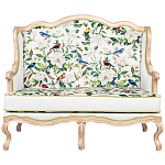 Диван двухместный из натурального бука золотистый с изображением птиц и цветов Blooming Birds варинант исполнения - 1 | Loft Concept в Ижевске