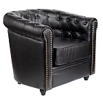 Кресло кожаное с мягкими подлокотниками на 4-х деревянных ножках Logan Leather Armchair black варинант исполнения - 1 | Loft Concept в Ижевске