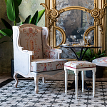 Банкетка одноместная из массива бука бежевая с растительным орнаментом Raffael Beige Floral Banquette варинант исполнения - 4 | Loft Concept в Ижевске