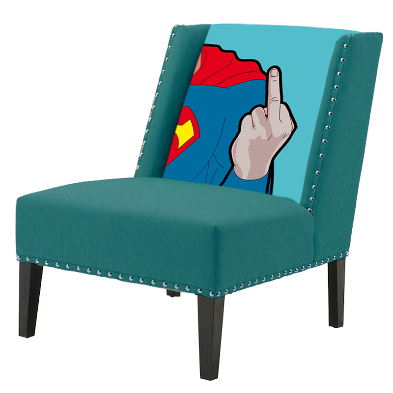 FUN Armchair "Superman fuck off" Turquoise Дизайнерское кресло с цветным принтом Бирюзовый в Ижевске | Loft Concept 