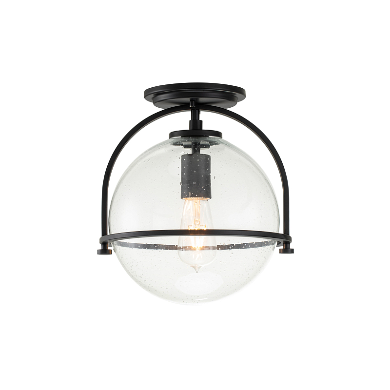 Потолочный светильник с прозрачным стеклянным шаром с эффектом пузырьков Hinkley Латунь Прозрачное Стекло Никель Черный в Ижевске | Loft Concept 