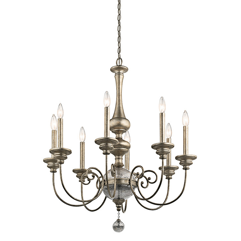 Люстра серебряного цвета с состаренным эффектом и декоративным подвесным шаром Kichler Серебро винтаж в Ижевске | Loft Concept 