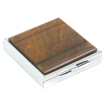 Таблетница карманная квадратная с 4-мя отделениями с зеркалом и накладкой из натурального камня Тигровый глаз Silver Stone Pillboxes варинант исполнения - 1 | Loft Concept в Ижевске