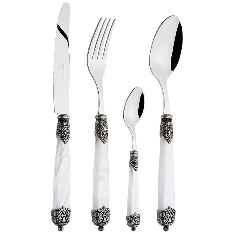 Набор столовых приборов на 6 персон 24 предмета Luxury Cutlery Серебряный Бежевый Черный Белый в Ижевске | Loft Concept 