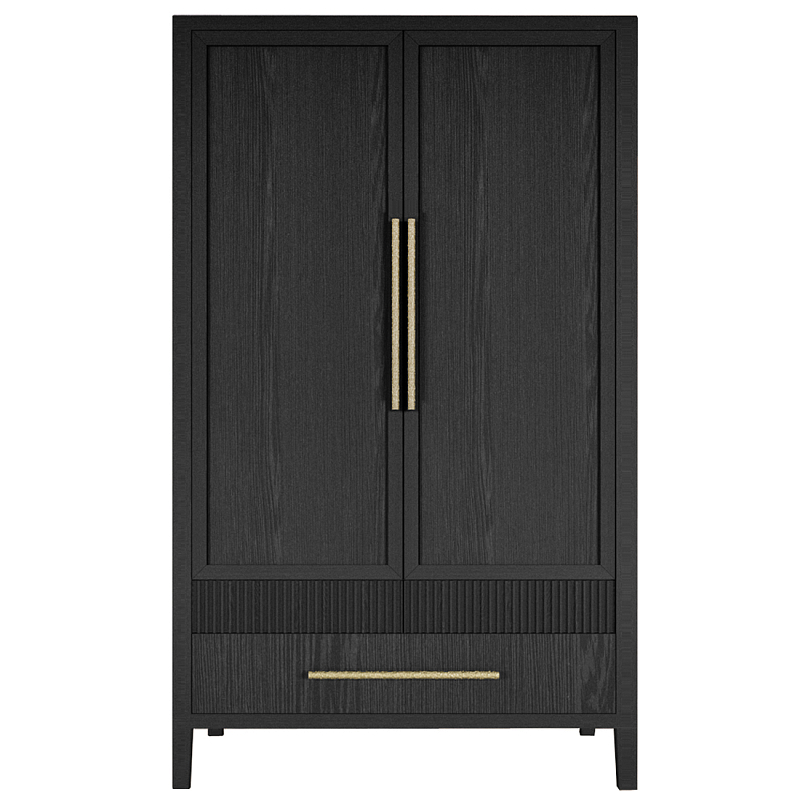 Шкаф платяной Primo с выдвижными ящиками шпон Светлый дуб Черный Золотой в Ижевске | Loft Concept 