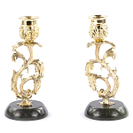 Подсвечники бронзовые на подставке из натурального камня нефрит Stone Candlestick варинант исполнения - 1 | Loft Concept в Ижевске