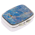 Таблетница карманная прямоугольная на 2 отделения с зеркалом и накладкой из натурального камня Лазурит Silver Stone Pillboxes варинант исполнения - 1 | Loft Concept в Ижевске