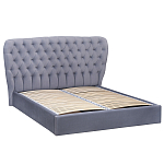 Кровать двуспальная серая с основанием из массива дерева с мягким изголовьем Velour Beds варинант исполнения - 1 | Loft Concept в Ижевске