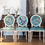 Стул из массива бука бирюзовый с изображением птиц и цветов Turquoise Beige Chinoiserie Peach Garden Chair варинант исполнения - 7 | Loft Concept в Ижевске