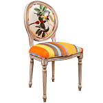 Стул бежевый в разноцветную полоску из натурального бука с изображением птиц и цветов Blooming Yellow Red Birds Colorful Stripes Chair варинант исполнения - 2 | Loft Concept в Ижевске