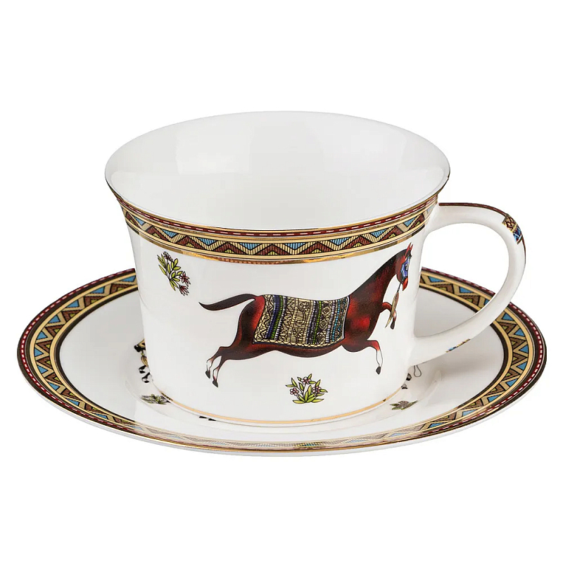 Чайная пара из фарфора с изображением лошади 250 мл Porcelain Horse Set  Белый Мульти в Ижевске | Loft Concept 