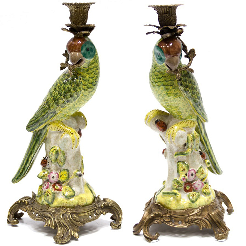 Подсвечник Candlestick Green Parrot Зеленый Бронза в Ижевске | Loft Concept 