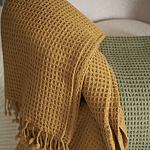 Плед из шерсти цвета охры с бахарамой Waffle Comfort варинант исполнения - 4 | Loft Concept в Ижевске