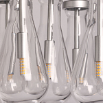 Люстра с 7-ю прозрачными плафонами из стекла в форме капли на круглом потолочном основании цвета хром Lucid Rain  варинант исполнения - 9 | Loft Concept в Ижевске