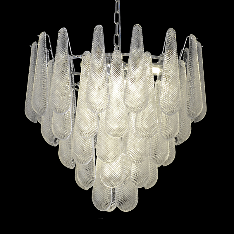 Люстра с подвесками из рифленного стекла в форме капель Textured Glass Chandelier Прозрачный Хром в Ижевске | Loft Concept 