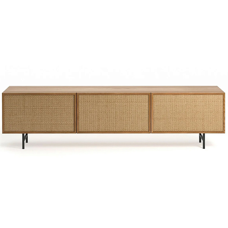 ТВ-тумба с декором из ротанга Pansy Rattan TV Stand Светлый дуб Черный ТВ-тумба с декором из ротанга Pansy Rattan TV Stand Светлый дуб Черный в Ижевске | Loft Concept