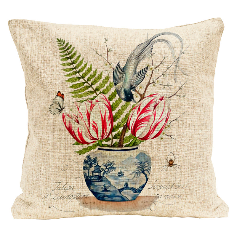 Декоративная подушка Tulips Pillow Мульти Бежевый Декоративная подушка Tulips Pillow Мульти Бежевый в Ижевске | Loft Concept