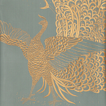 Обои ручная роспись в стиле Арт-деко Whistler Peacocks Golden colourway on Blue Grey dyed silk варинант исполнения - 2 | Loft Concept в Ижевске