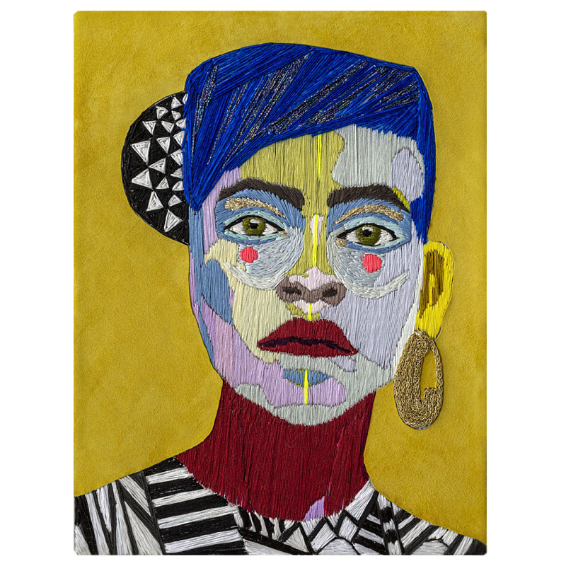 Картина с вышивкой Портрет wall panel People with the yellow ear 1 Синий Желтый в Ижевске | Loft Concept 