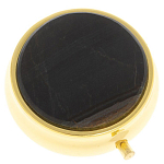 Таблетница карманная круглая с 3-мя отделениями с зеркалом и накладкой из натурального камня Соколиный глаз Gold Stone Pillboxes варинант исполнения - 1 | Loft Concept в Ижевске