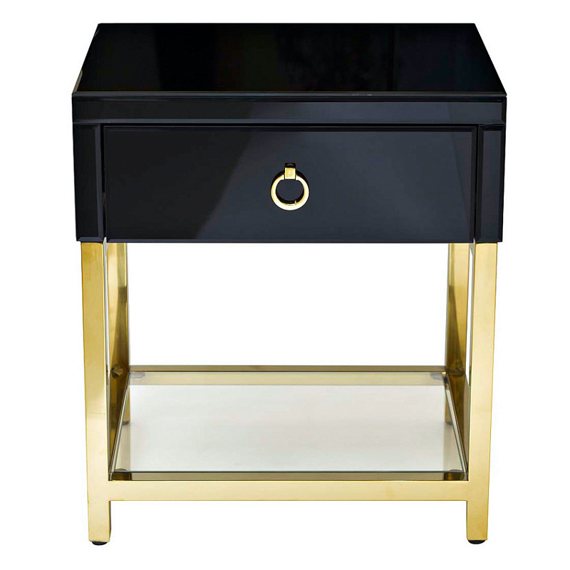 Тумба Black Gold Nightstand Глянцевый черный Глянцевое золото Прозрачный в Ижевске | Loft Concept 