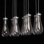 Люстра с 9-ю прозрачными плафонами из стекла в форме капли на прямоугольном потолочном основании цвета хром Lucid Rain  варинант исполнения - 9 | Loft Concept в Ижевске