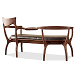 Кушетка с деревянным каркасом и сиденьем из коричневой натуральной кожи Moon Walnut Furniture варинант исполнения - 8 | Loft Concept в Ижевске