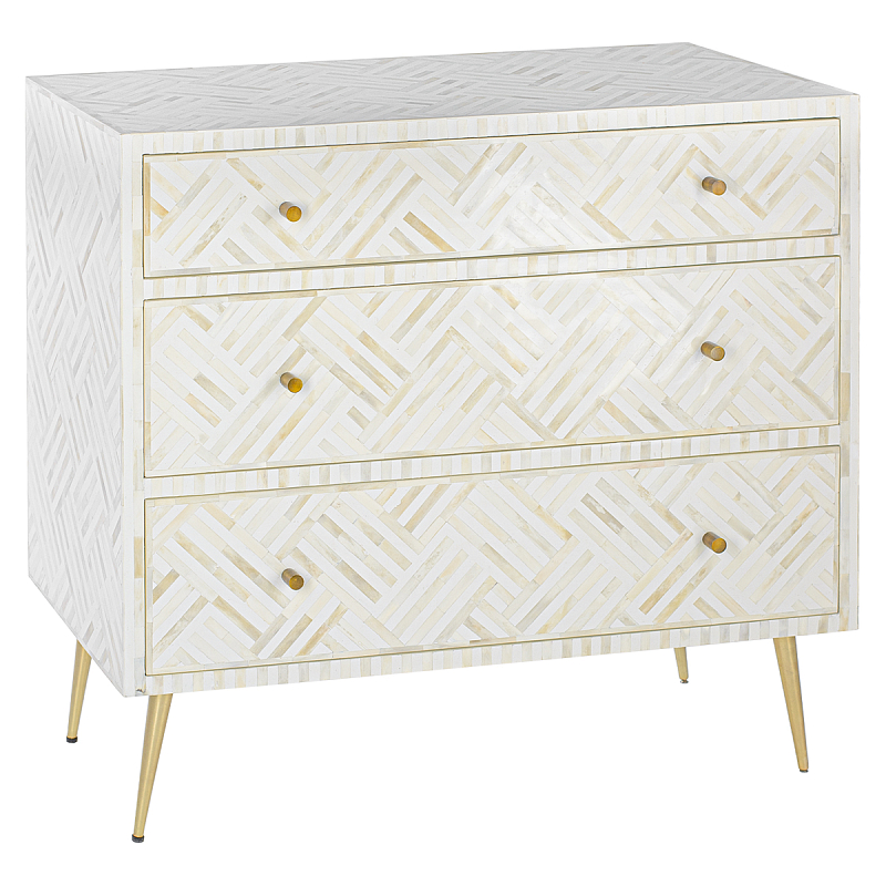 Комод инкрустация костью White Indian Bone Inlay 3 drawer Белый Белый в Ижевске | Loft Concept 