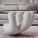 Дизайнерский журнальный стол с круглой прозрачной столешницей на белом фигурном основании Luqak варинант исполнения - 1 | Loft Concept в Ижевске