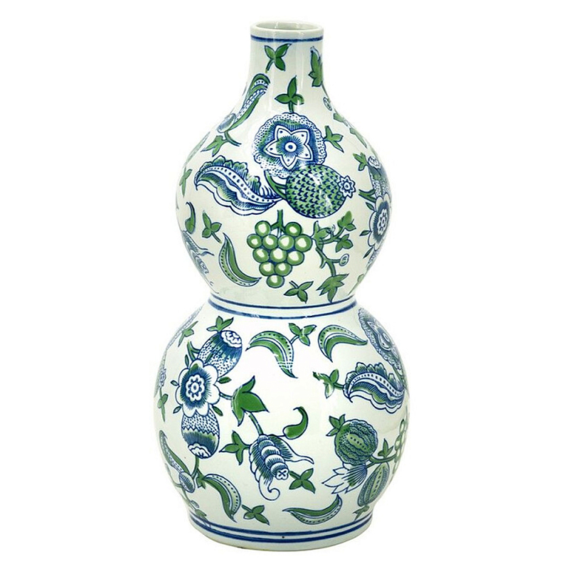 Ваза фигурная с сине-зелеными узорами распустившихся цветов Blossoming Spring Зеленый Белый Синий в Ижевске | Loft Concept 