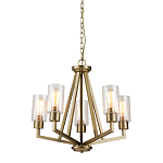 Люстра цвета латунь с 5-ю цилиндрическими плафонами из прозрачного пузырчатого стекла Kichler варинант исполнения - 1 | Loft Concept в Ижевске