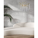 Люстра золотого цвета с декоративными ветками и длинными прозрачными стеклянными подвесами в форме сосулек Droplet Chandelier варинант исполнения - 12 | Loft Concept в Ижевске