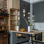 Подвесной светильник с белыми фигурными стеклянными элементами и бронзовыми вставками Высота 100 см Gabriel Scott Luna варинант исполнения - 9 | Loft Concept в Ижевске