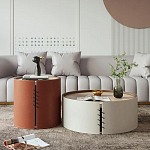 Круглый приставной стол Baxter Leather Side Table варинант исполнения - 4 | Loft Concept в Ижевске