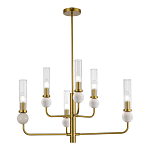 Люстра с 6-ю плафонами в форме стеклянных трубок и мраморных декоративных элементов Montreal варинант исполнения - 1 | Loft Concept в Ижевске