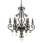 Люстра с подвесками из прозрачного стекла на кованом каркасе бронзового цвета в классическом стиле Quoizel варинант исполнения - 5 | Loft Concept в Ижевске